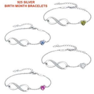 925 Silver Bracelet / Birthday Month Bracelet / Silver Infinity Heart Bracelet